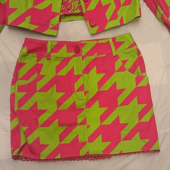 Am I the drama? Sugar Thrillz Neon Pink and Lime Houndstooth Set nwt - Picture 4 of 13
